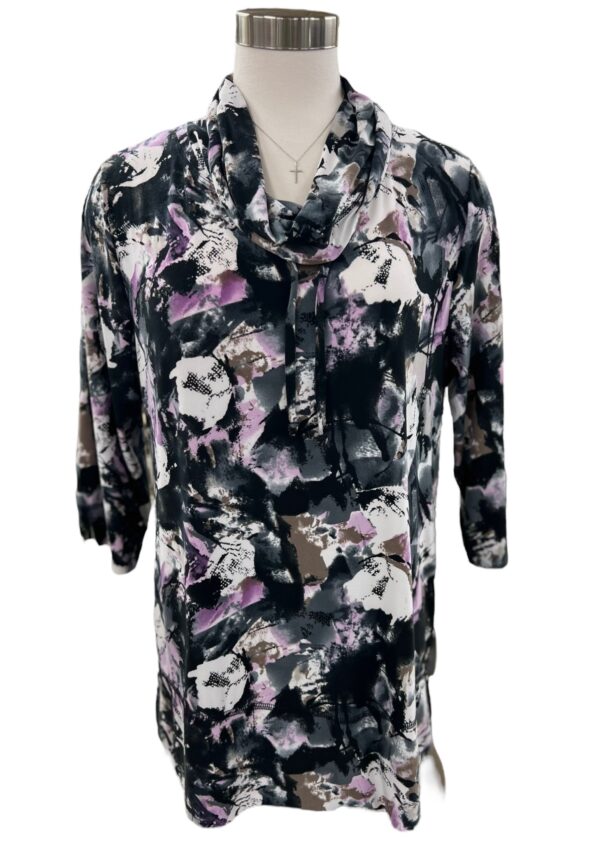 SOUTHERN LADY 3/4 SLEEVE PRINT COWL NECK TOP - Image 3