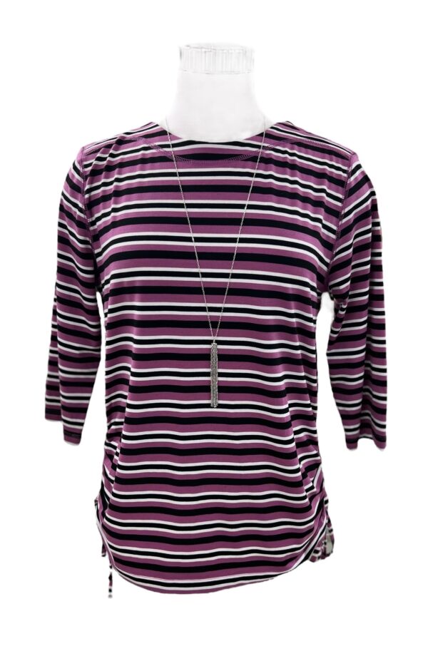 SOUTHERN LADY 3/4 SLEEVE SIDE TIE STRIPED TOP - Image 3