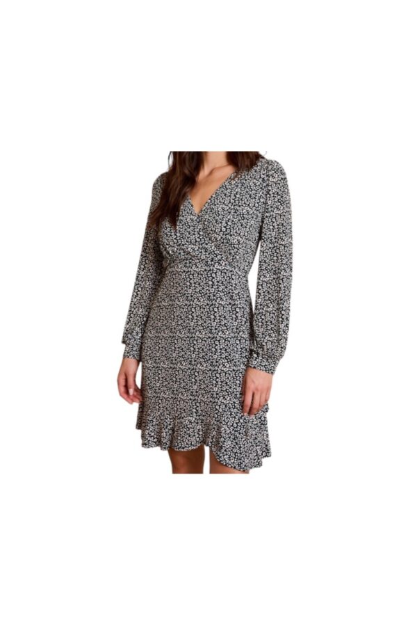 GILLI LONG SLEEVE WRAP FRONT RUFFLE HEM DRESS