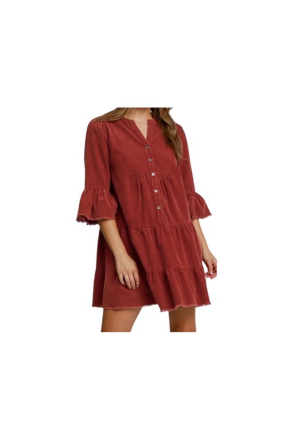 UMGEE CORDUROY TIERED BUTTON DOWN DRESS