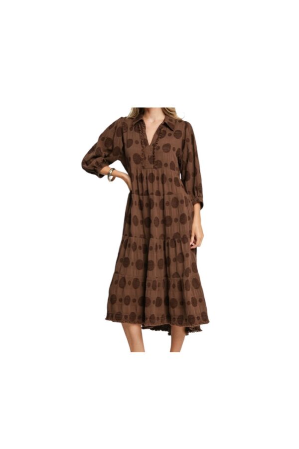 UMGEE TIERED DOT TEXTURED COLLARED MIDI