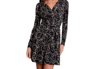 GILLI BLACK & CREAM FLORAL WRAP DRESS