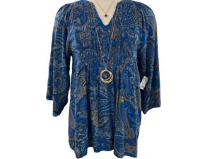 ETHYL SMOCKED NOTCH NECK PRINT BLOUSE