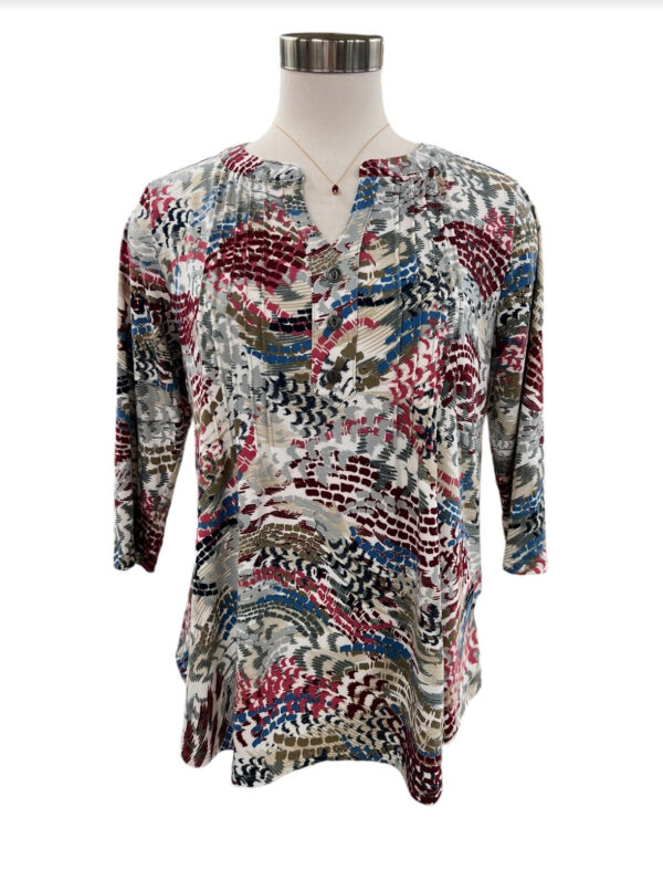 SOUTHERN LADY 3/4 SLEEVE NOTCH NECK PRINT TOP - Image 3