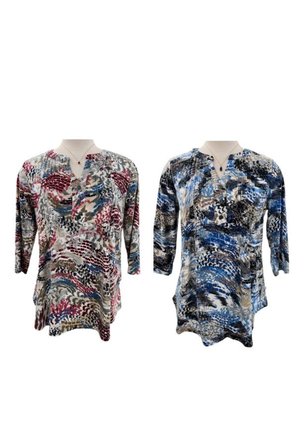SOUTHERN LADY 3/4 SLEEVE NOTCH NECK PRINT TOP