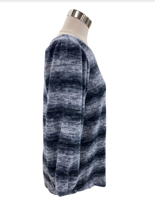 MULTIPLES NAVY 3/4 PUFF SLEEVE STRIPE KNIT TOP - Image 5