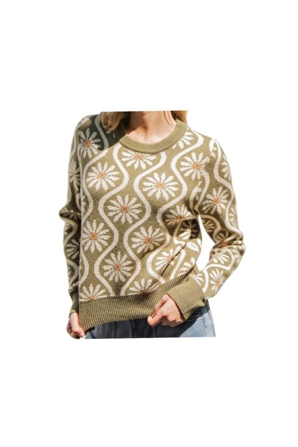 EESOME FLORAL PATTERN CROP SWEATER