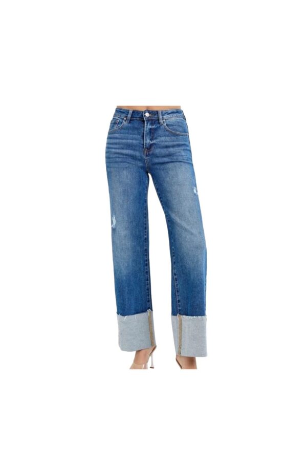 RISEN JEANS HIGH RISE ANKLE WIDE CUFF JEANS