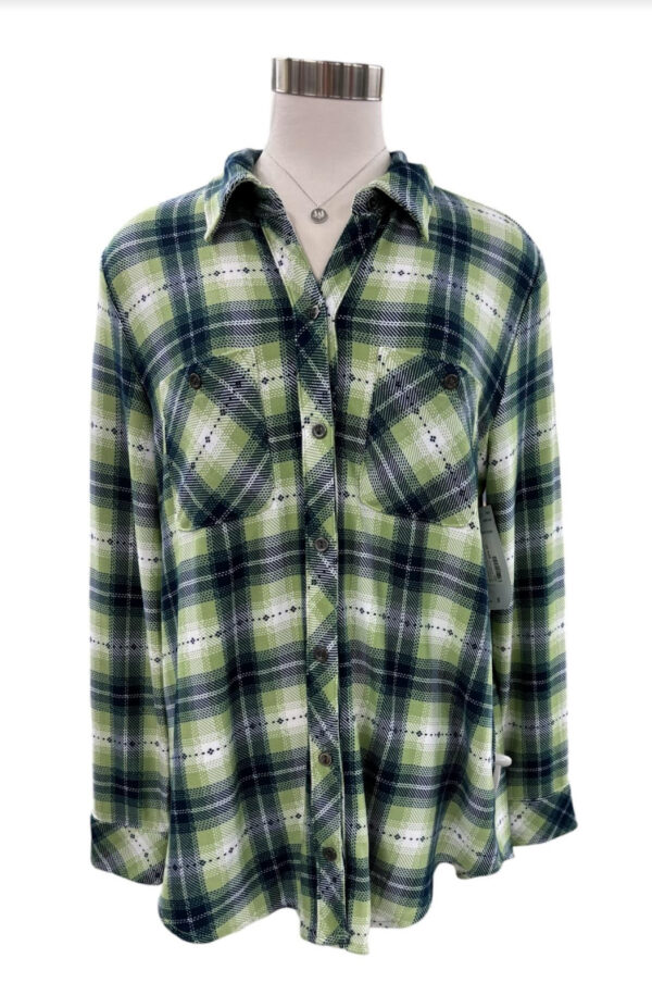 SOUTHERN LADY LONG SLEEVE PLAID BUTTON FRONT SHIRT - Image 3