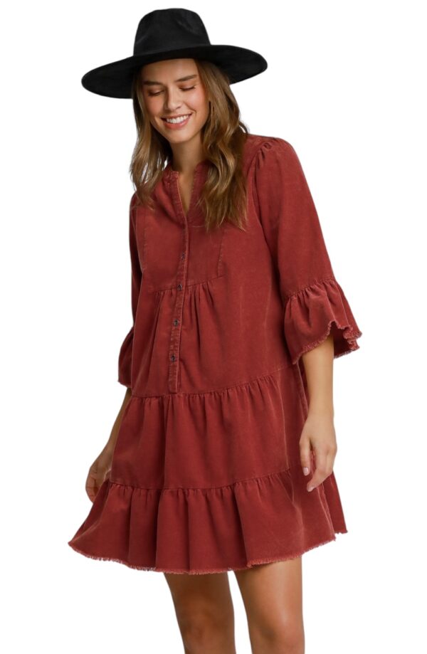 UMGEE CORDUROY TIERED BUTTON DOWN DRESS - Image 6