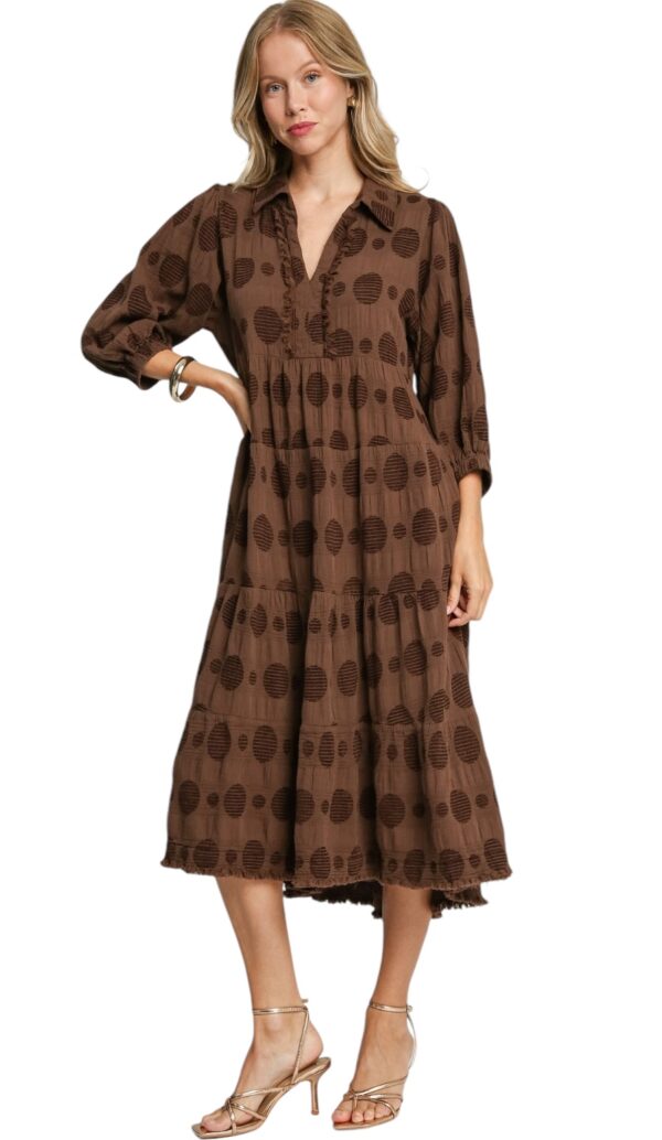 UMGEE TIERED DOT TEXTURED COLLARED MIDI - Image 3