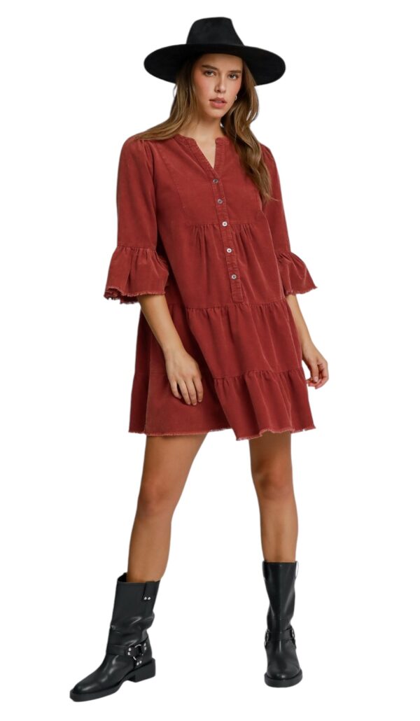 UMGEE CORDUROY TIERED BUTTON DOWN DRESS - Image 5