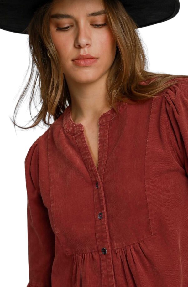 UMGEE CORDUROY TIERED BUTTON DOWN DRESS - Image 4