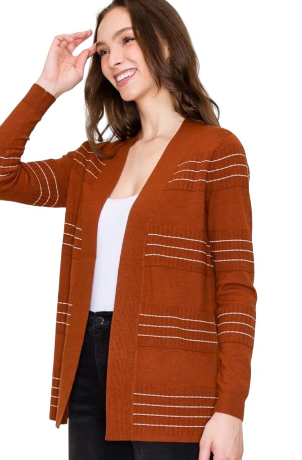 STACCATO STITCH STRIPE OPEN CARDIGAN - Image 4