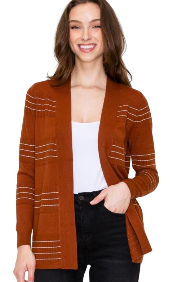 STACCATO STITCH STRIPE OPEN CARDIGAN - Image 3