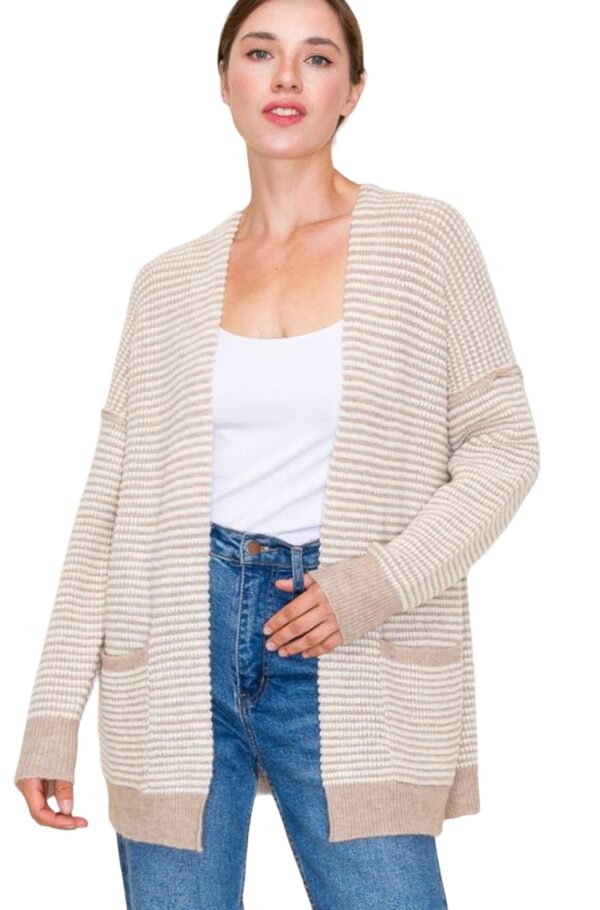 STACCATO WAFFLE KNIT EXPOSED SEAM CARDIGAN - Image 3