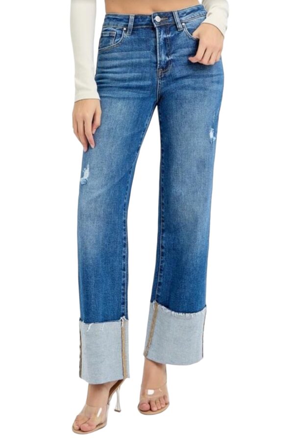 RISEN JEANS HIGH RISE ANKLE WIDE CUFF JEANS - Image 2