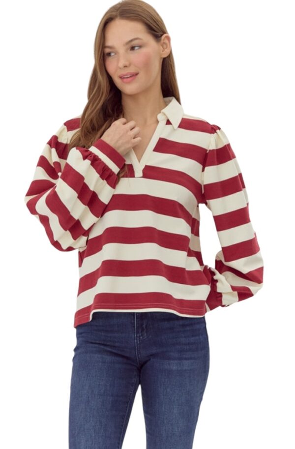 JODIFL PUFF SLEEVE JOHNNY COLLAR TOP - Image 3