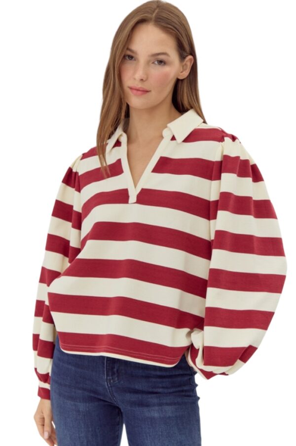 JODIFL PUFF SLEEVE JOHNNY COLLAR TOP - Image 2