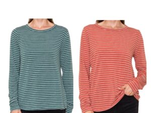 STACCATO CREW NECK STRIPE LONG SLEEVE TOP
