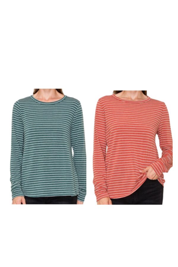 STACCATO CREW NECK STRIPE LONG SLEEVE TOP