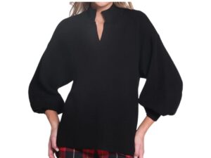 MULTIPLES BLACK SPLIT NECK MOCK SWEATER