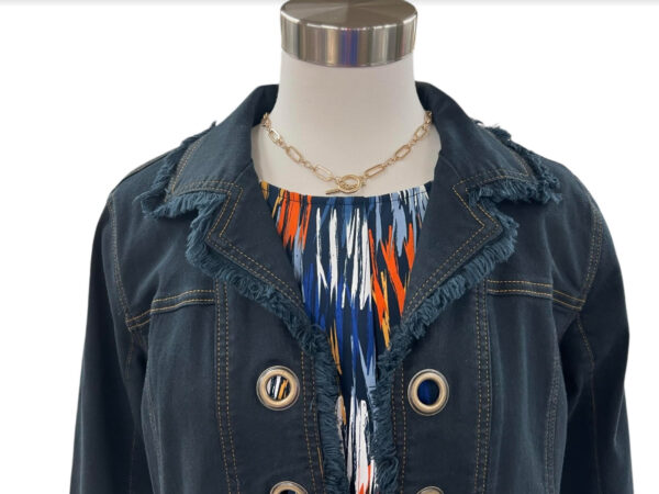 MULTIPLES ZIP CUFF 3/4 OPEN FRINGED JEAN JACKET - Image 6