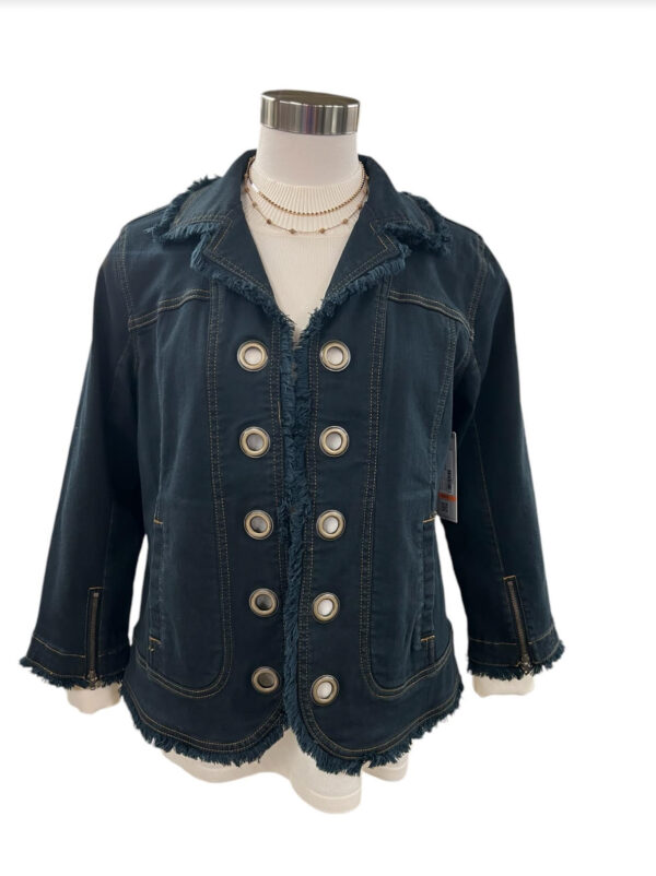 MULTIPLES ZIP CUFF 3/4 OPEN FRINGED JEAN JACKET - Image 5