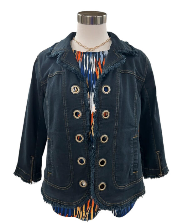 MULTIPLES ZIP CUFF 3/4 OPEN FRINGED JEAN JACKET - Image 2