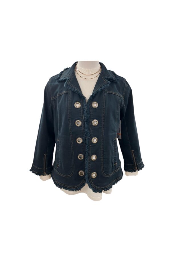 MULTIPLES ZIP CUFF 3/4 OPEN FRINGED JEAN JACKET