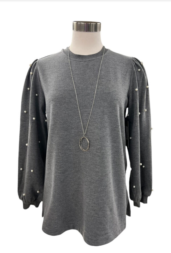MULTIPLES KNIT TOP WITH PEARL EMBELLISHED SLEEVES - Image 2