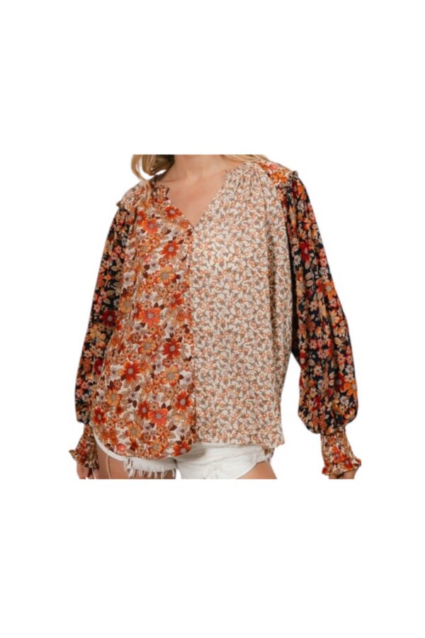 BIBI MIX PRINT PEASANT TOP