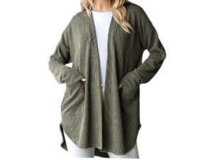 HEIMISH RIBBED KNIT OPEN CARDIGAN WITH POCKETS