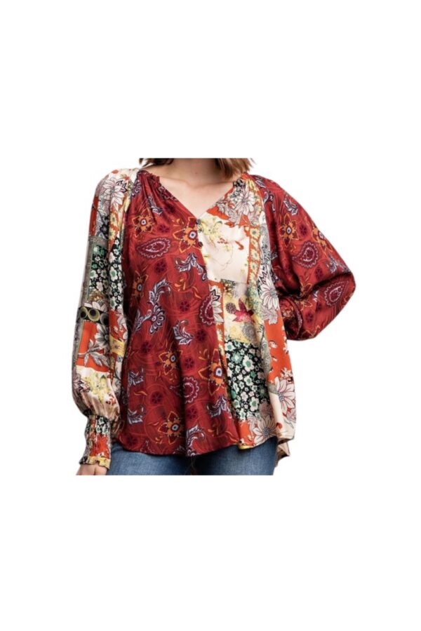 GIGIO MIXED PRINT PEASANT TOP