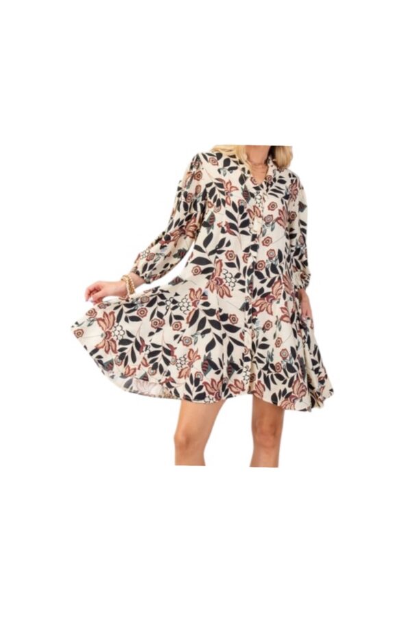 GIGIO FLORAL SHIRT DRESS WITH FLARED SKIRT