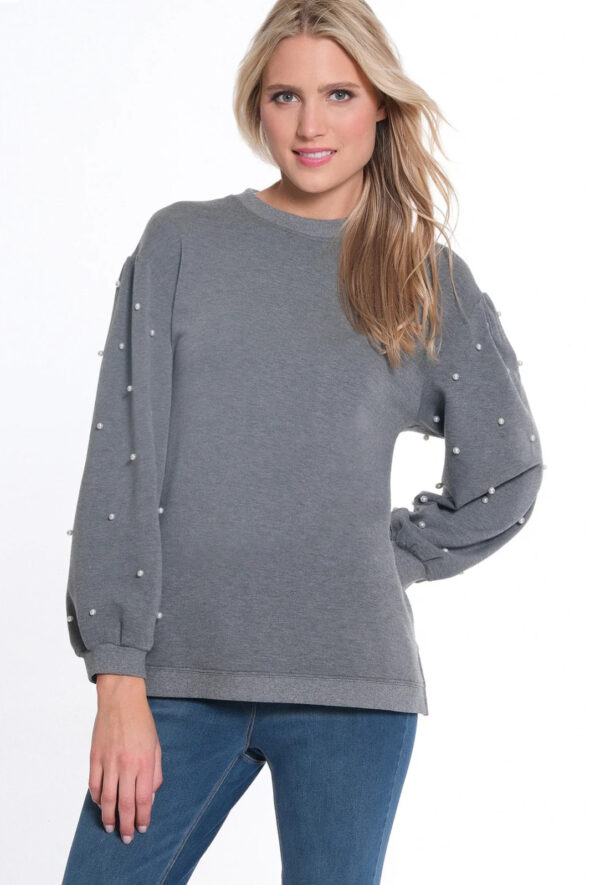 MULTIPLES KNIT TOP WITH PEARL EMBELLISHED SLEEVES - Image 6