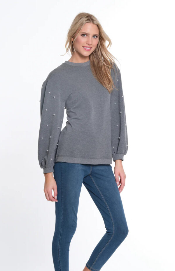 MULTIPLES KNIT TOP WITH PEARL EMBELLISHED SLEEVES - Image 4