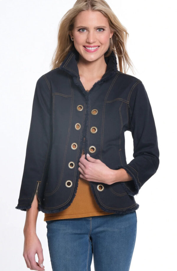 MULTIPLES ZIP CUFF 3/4 OPEN FRINGED JEAN JACKET - Image 9