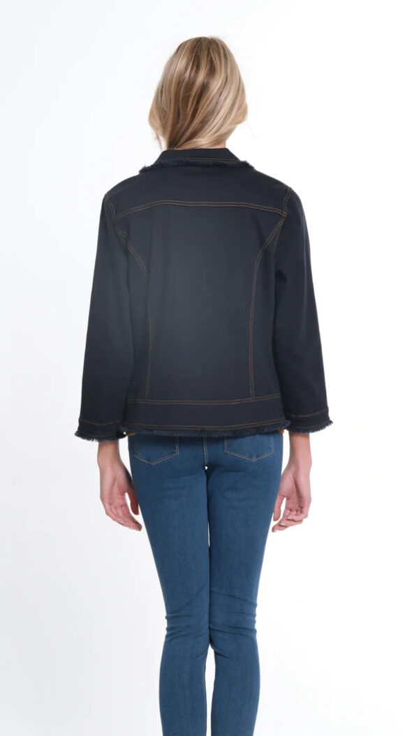 MULTIPLES ZIP CUFF 3/4 OPEN FRINGED JEAN JACKET - Image 8