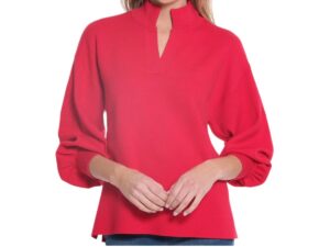 MULTIPLES VIVID RED SPLIT NECK MOCK SWEATER