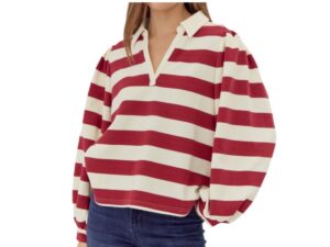 JODIFL PUFF SLEEVE JOHNNY COLLAR TOP
