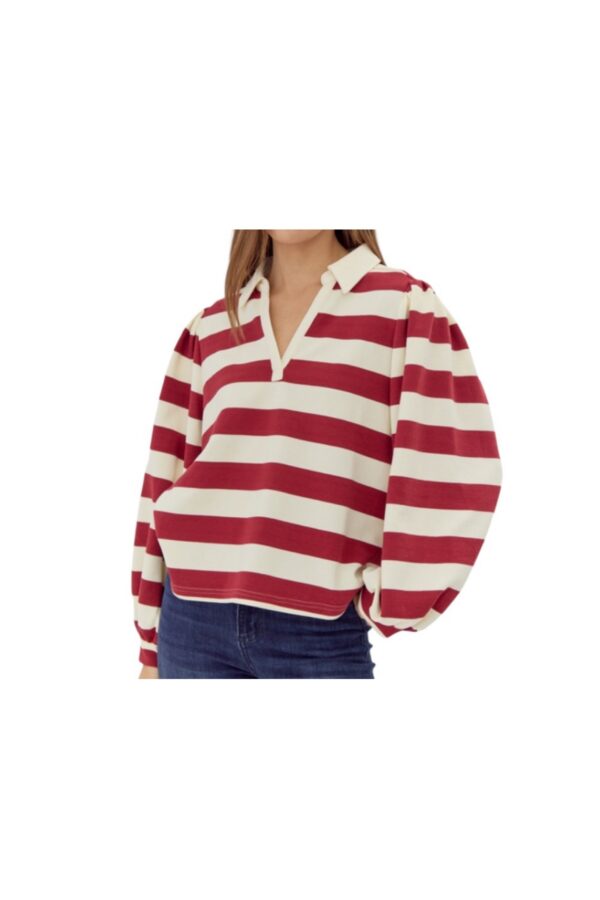 JODIFL PUFF SLEEVE JOHNNY COLLAR TOP