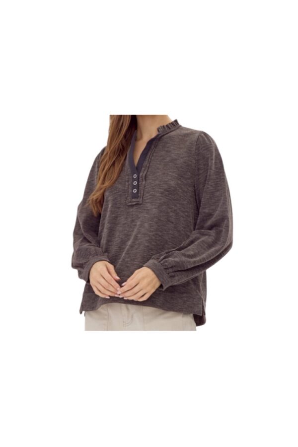 JODIFL SPLIT NECK RIB KNIT TOP