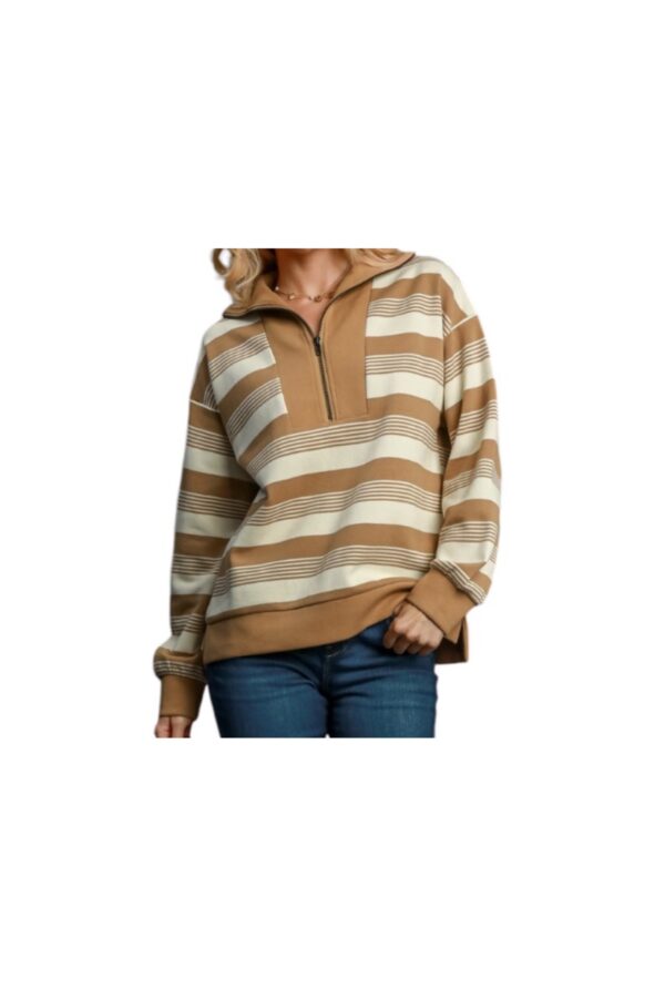 UMGEE 1/4 ZIP STRIPED KNIT TOP