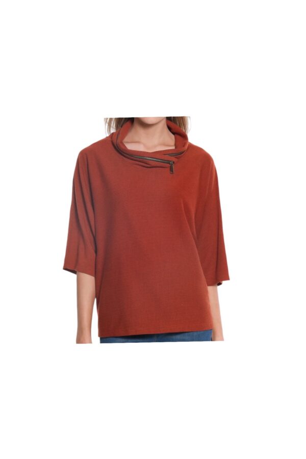 MULTIPLES ZIP COWL COLLAR DOLMAN SLEEVE TOP