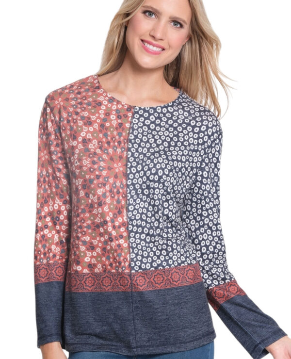 MULTIPLES MULTI PRINT SCOOP NECK TOP - Image 2