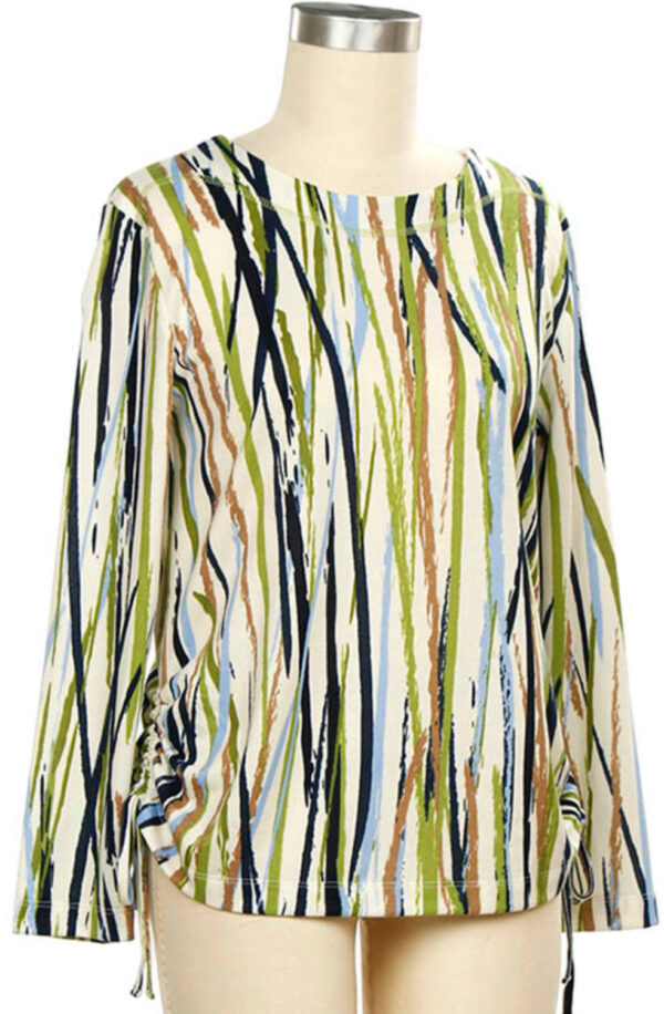 SOUTHERN LADY LONG SLEEVE VERTICAL STRIPE SIDE TIE TOP - Image 2