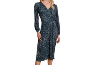 GILLI SURPLICE LONG SLEEVE MIDI DRESS