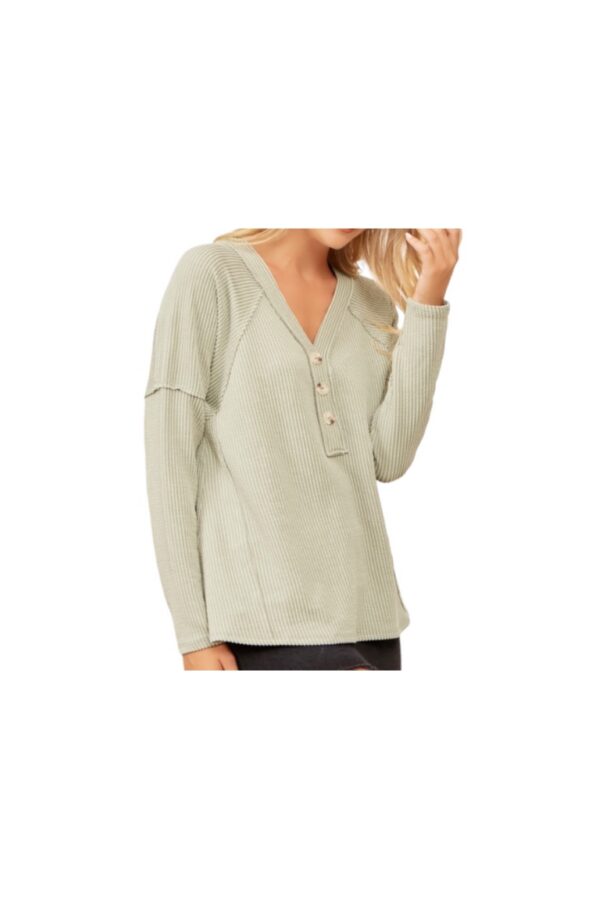 ANDREE RIB KNIT SEAM BACK HENLEY