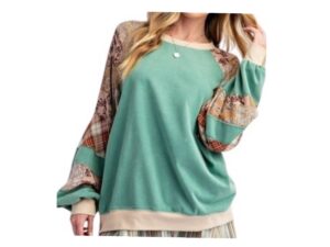 EASEL MIX PRINT MINERAL WASH CREW NECK